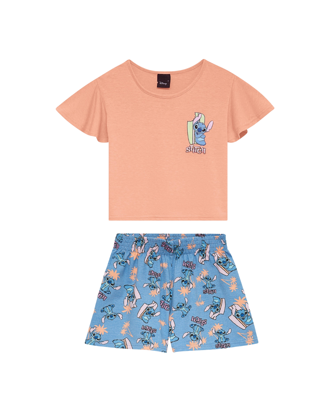 Conjunto Infantil Menina Blusa Stitch Disney e Short Stitch Disney Malwee Kids