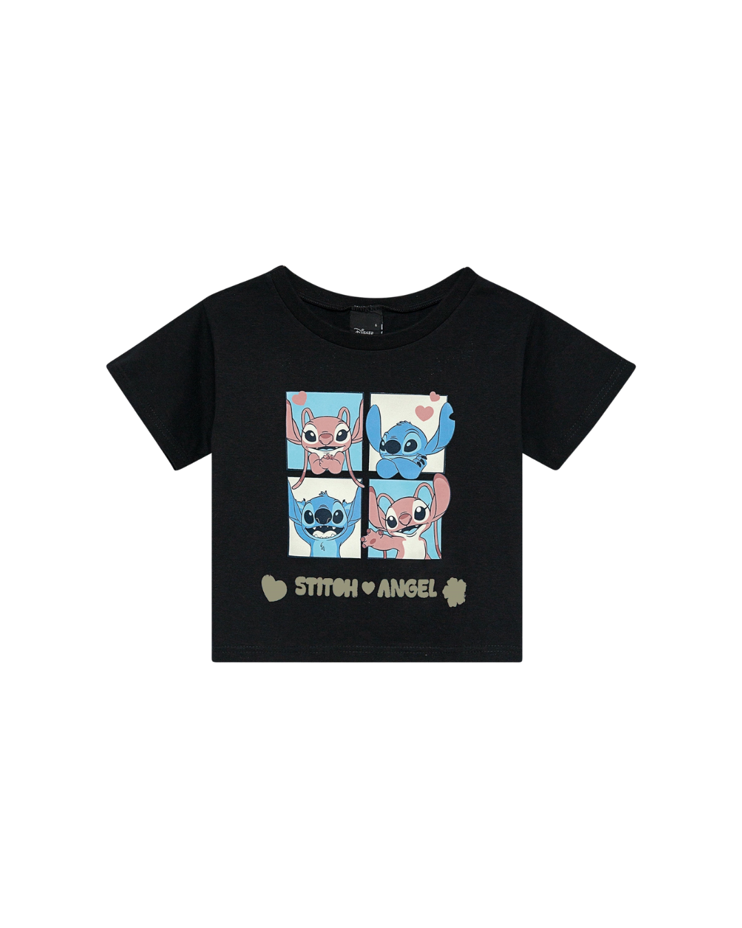 Blusa Cropped Infantil Menina Stitch Preta Em Algodão Malwee Kids