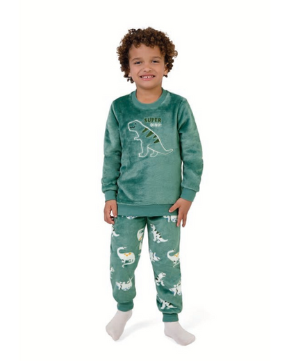 Pijama Longo Infantil Menino Super Dino! Em Fleece Malwee Kids