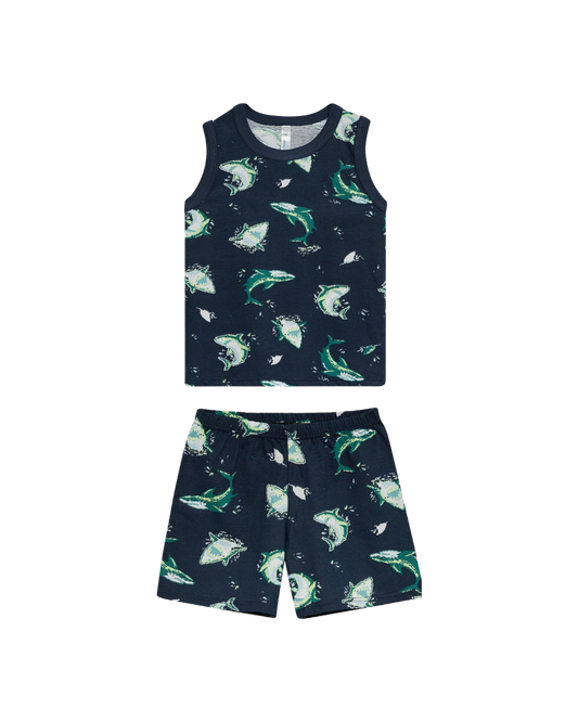 Conjunto De Pijama Menino Blusa Manga Curta Em Algodão Malwee Kids