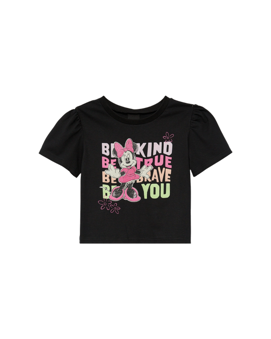 Blusa Cropped Infantil Menina Minnie Mouse Disney Preta Em Algodão Malwee Kids