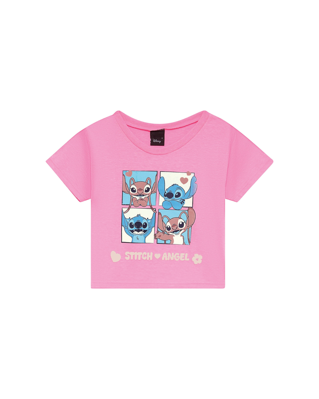 Blusa Cropped Infantil Menina Stitch Rosa Em Algodão Malwee Kids