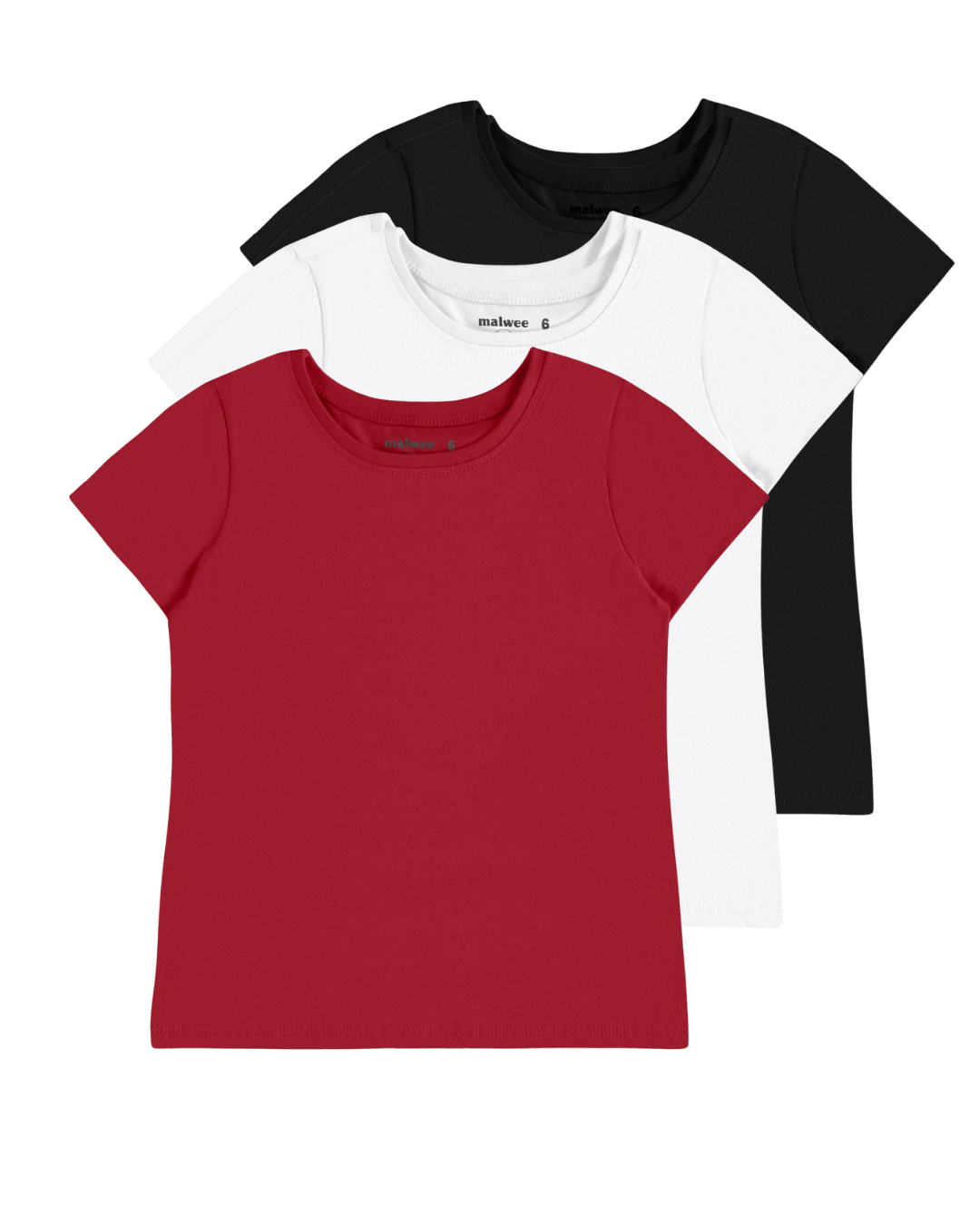 Kit - Blusa Infantil Menina Decote Redondo Vermelho/Branca/Preto Em Algodão Malwee Kids